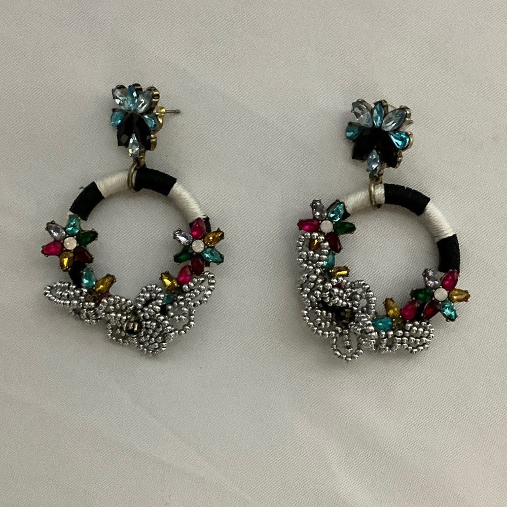 Elegant Silver and Multicolor Floral Earrings